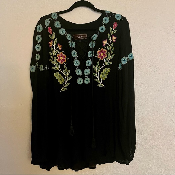 Double D Ranchwear Buffalo Grass Top Black Boho - Picture 2 of 10